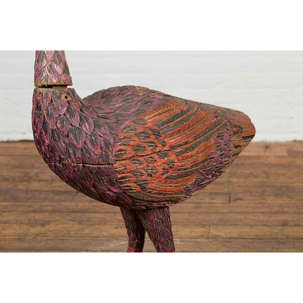 Indonesian Hand Carved Heron Sculpture with Purple, Orange and Black Tones-6. Asian & Chinese Furniture, Art, Antiques, Vintage Home Décor for sale at FEA Home