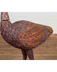 Indonesian Hand Carved Heron Sculpture with Purple, Orange and Black Tones-6. Asian & Chinese Furniture, Art, Antiques, Vintage Home Décor for sale at FEA Home