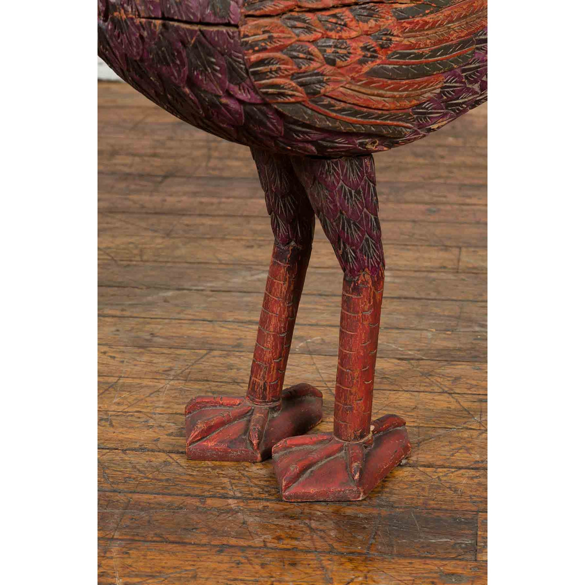 Indonesian Hand Carved Heron Sculpture with Purple, Orange and Black Tones-7. Asian & Chinese Furniture, Art, Antiques, Vintage Home Décor for sale at FEA Home