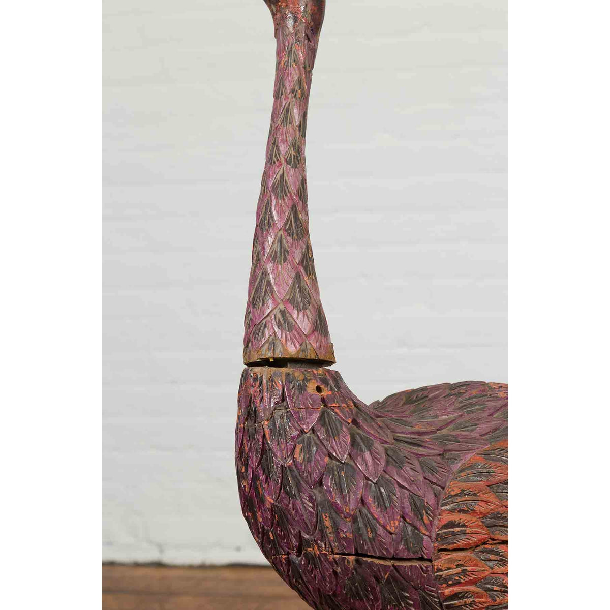 Indonesian Hand Carved Heron Sculpture with Purple, Orange and Black Tones-8. Asian & Chinese Furniture, Art, Antiques, Vintage Home Décor for sale at FEA Home