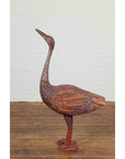 Indonesian Hand Carved Heron Sculpture with Purple, Orange and Black Tones-9. Asian & Chinese Furniture, Art, Antiques, Vintage Home Décor for sale at FEA Home