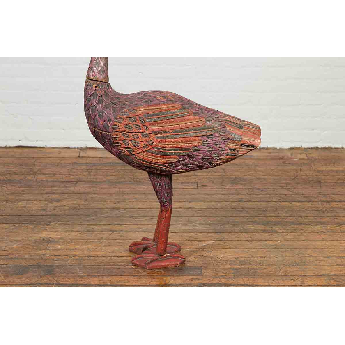 Indonesian Hand Carved Heron Sculpture with Purple, Orange and Black Tones-10. Asian & Chinese Furniture, Art, Antiques, Vintage Home Décor for sale at FEA Home