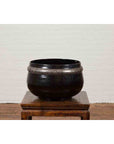 Burmese Vintage Black Lacquer Bowl with Silver Toned Frieze of Palmettes-3. Asian & Chinese Furniture, Art, Antiques, Vintage Home Décor for sale at FEA Home