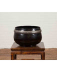 Burmese Vintage Black Lacquer Bowl with Silver Toned Frieze of Palmettes-5. Asian & Chinese Furniture, Art, Antiques, Vintage Home Décor for sale at FEA Home