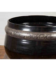 Burmese Vintage Black Lacquer Bowl with Silver Toned Frieze of Palmettes-7. Asian & Chinese Furniture, Art, Antiques, Vintage Home Décor for sale at FEA Home