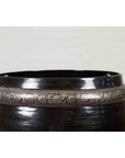 Burmese Vintage Black Lacquer Bowl with Silver Toned Frieze of Palmettes-9. Asian & Chinese Furniture, Art, Antiques, Vintage Home Décor for sale at FEA Home