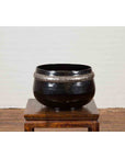 Burmese Vintage Black Lacquer Bowl with Silver Toned Frieze of Palmettes-4. Asian & Chinese Furniture, Art, Antiques, Vintage Home Décor for sale at FEA Home