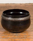 Burmese Vintage Black Lacquer Bowl with Silver Toned Frieze of Palmettes-2. Asian & Chinese Furniture, Art, Antiques, Vintage Home Décor for sale at FEA Home