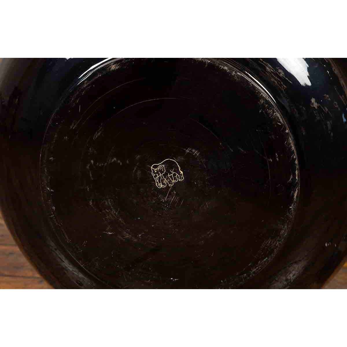 Burmese Vintage Black Lacquer Bowl with Silver Toned Frieze of Palmettes-10. Asian & Chinese Furniture, Art, Antiques, Vintage Home Décor for sale at FEA Home