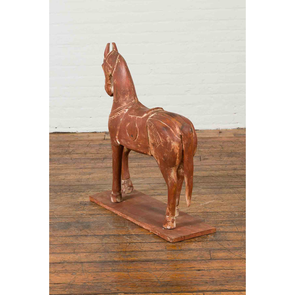 Antique Indian Carved and Painted Wooden Mogul Horse on Rectangular Base-12. Asian & Chinese Furniture, Art, Antiques, Vintage Home Décor for sale at FEA Home