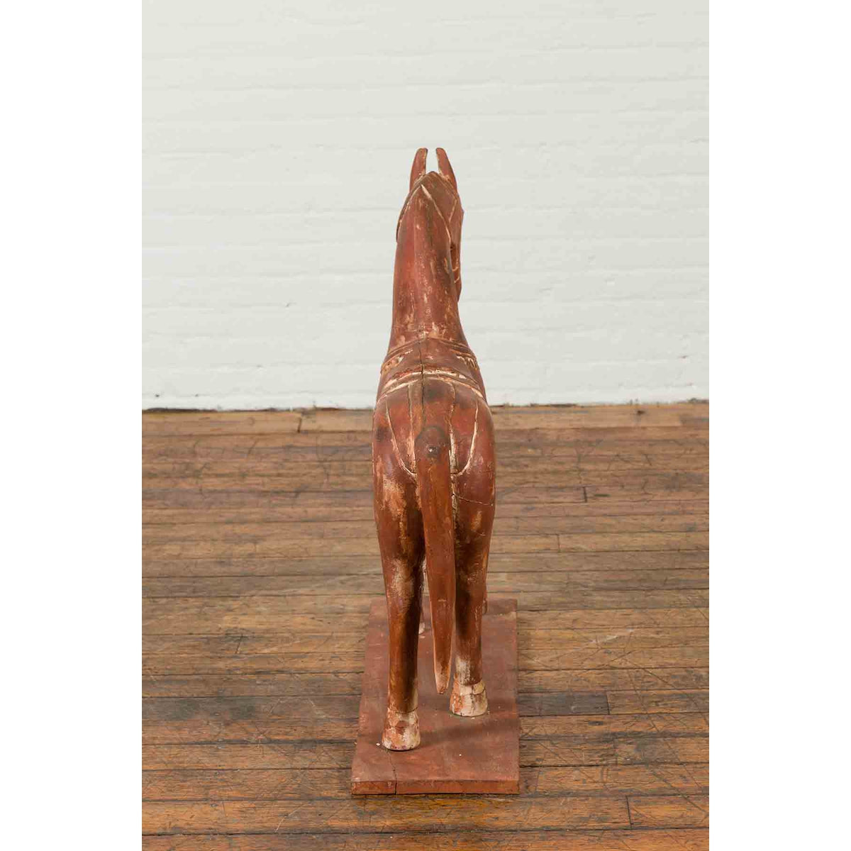 Antique Indian Carved and Painted Wooden Mogul Horse on Rectangular Base-13. Asian & Chinese Furniture, Art, Antiques, Vintage Home Décor for sale at FEA Home