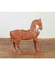 Antique Indian Carved and Painted Wooden Mogul Horse on Rectangular Base-4. Asian & Chinese Furniture, Art, Antiques, Vintage Home Décor for sale at FEA Home