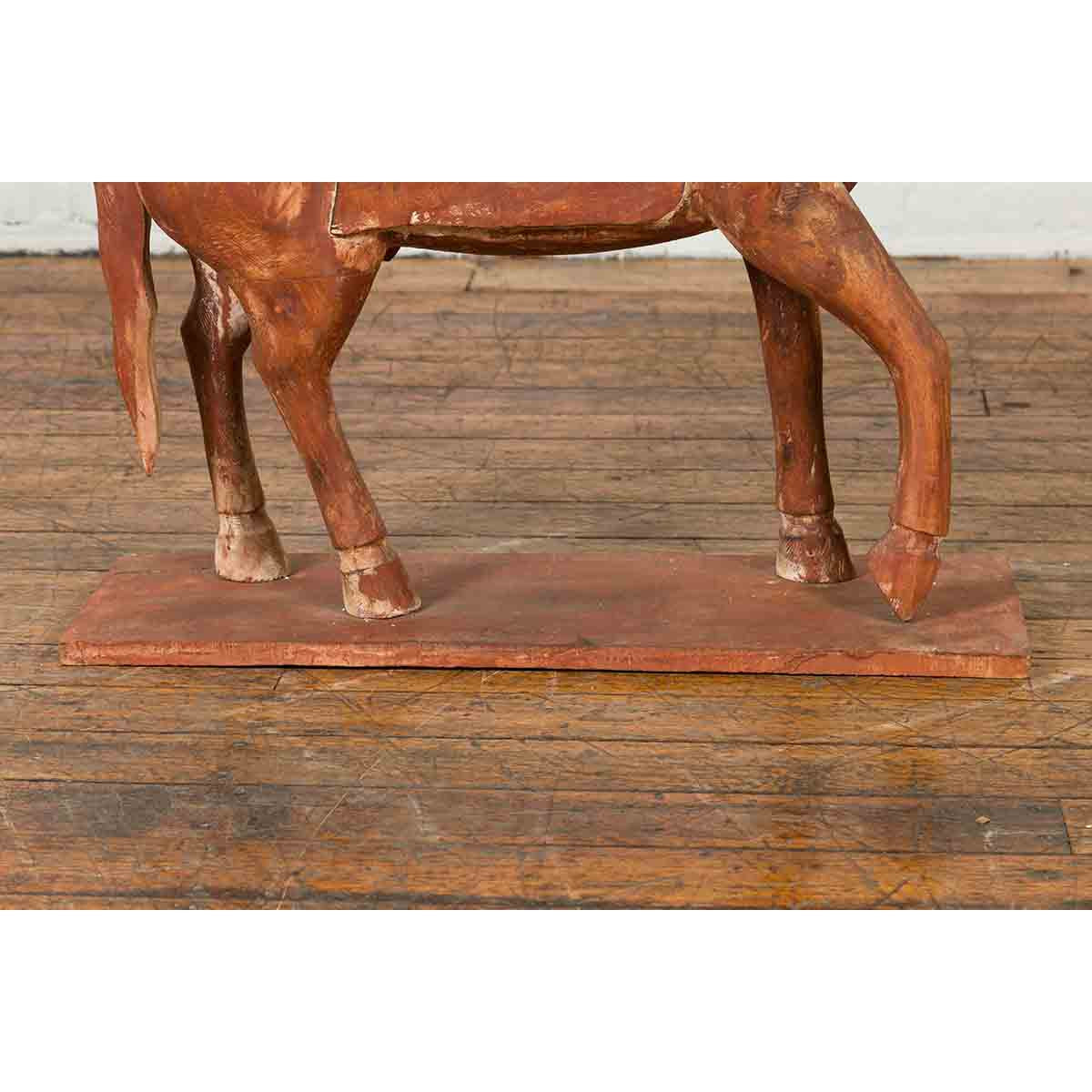 Antique Indian Carved and Painted Wooden Mogul Horse on Rectangular Base-7. Asian & Chinese Furniture, Art, Antiques, Vintage Home Décor for sale at FEA Home