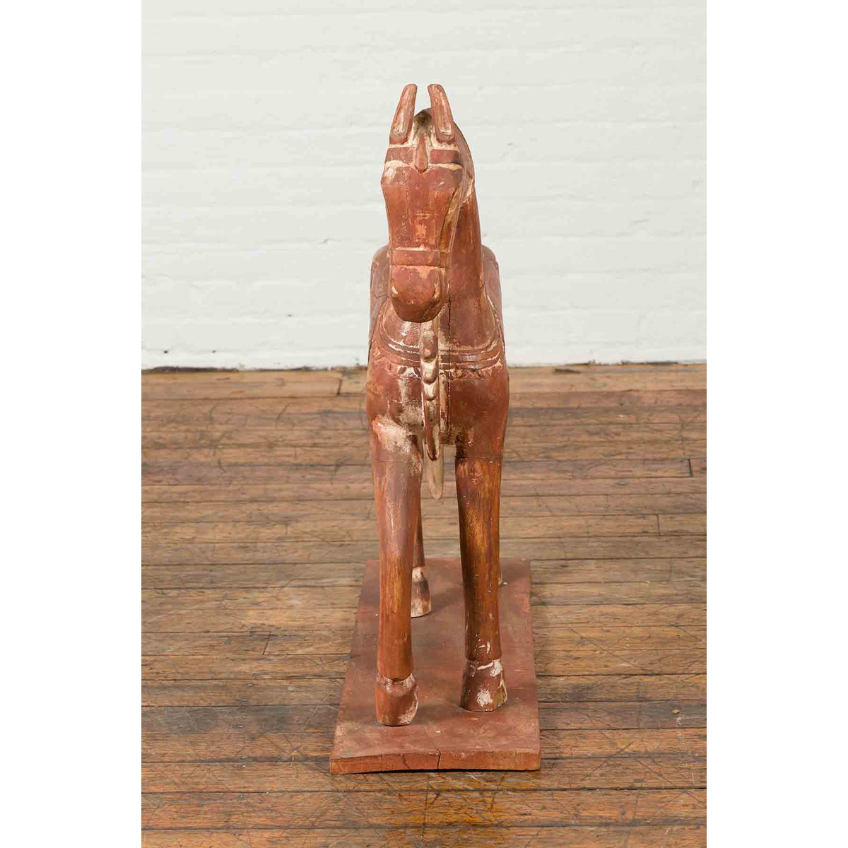 Antique Indian Carved and Painted Wooden Mogul Horse on Rectangular Base-10. Asian & Chinese Furniture, Art, Antiques, Vintage Home Décor for sale at FEA Home