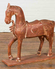 Antique Indian Carved and Painted Wooden Mogul Horse on Rectangular Base-2. Asian & Chinese Furniture, Art, Antiques, Vintage Home Décor for sale at FEA Home