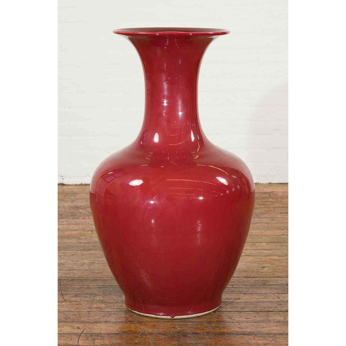 Large Chinese Vintage Oxblood Altar Vase with Flaring Neck-2. Asian & Chinese Furniture, Art, Antiques, Vintage Home Décor for sale at FEA Home