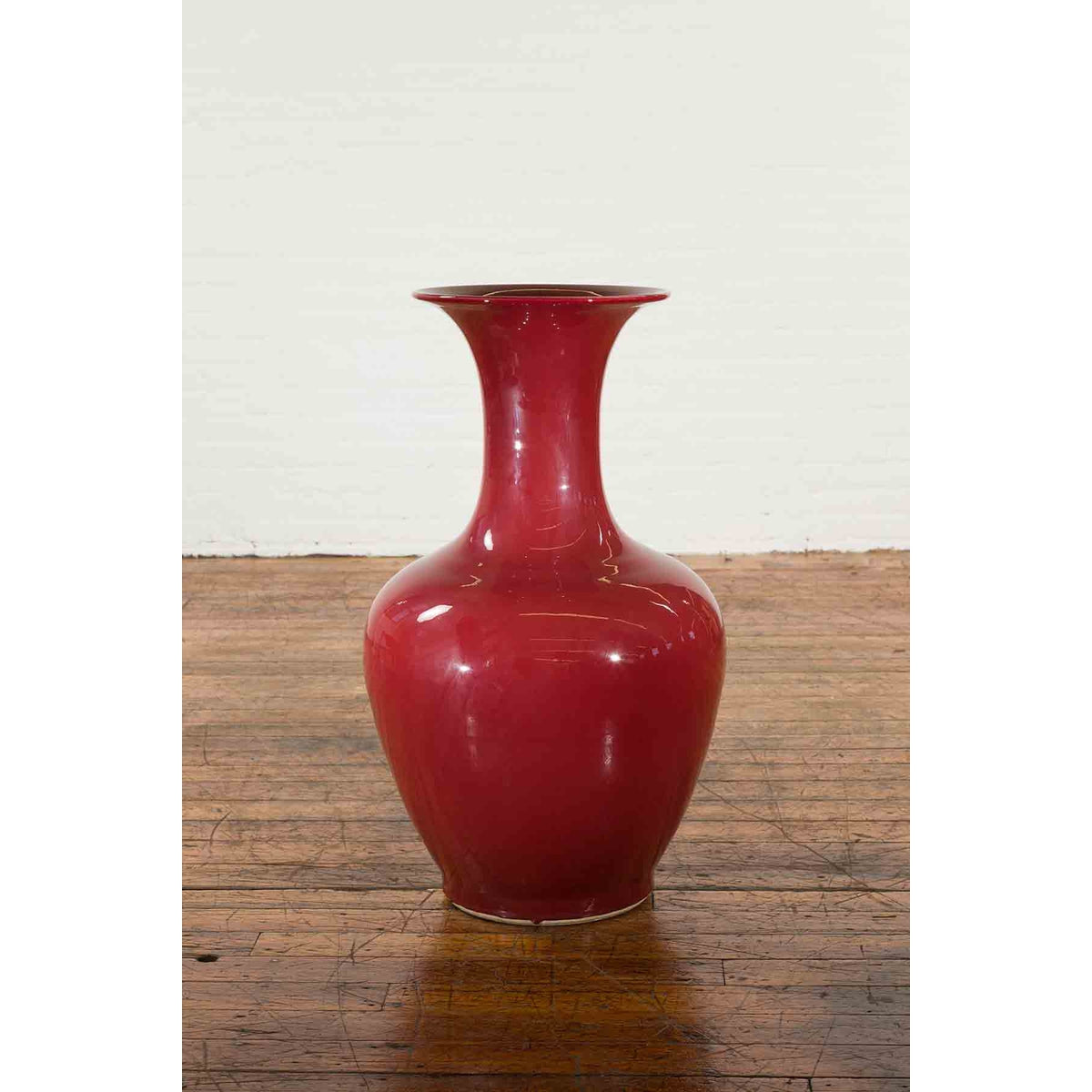 Large Chinese Vintage Oxblood Altar Vase with Flaring Neck-3. Asian & Chinese Furniture, Art, Antiques, Vintage Home Décor for sale at FEA Home