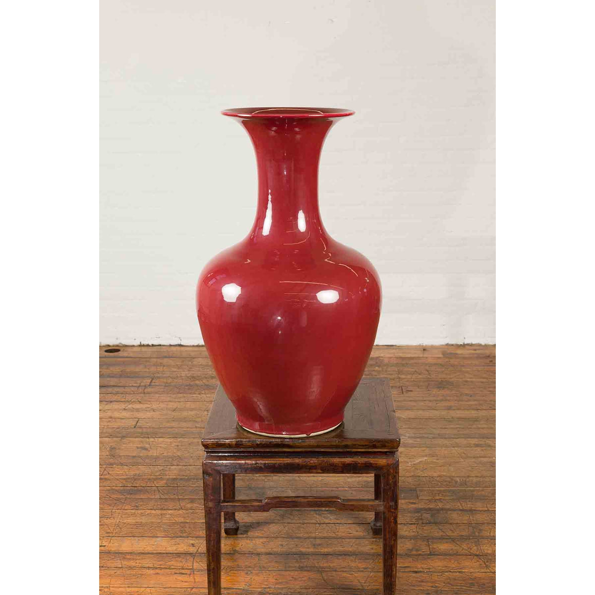 Large Chinese Vintage Oxblood Altar Vase with Flaring Neck-6. Asian & Chinese Furniture, Art, Antiques, Vintage Home Décor for sale at FEA Home