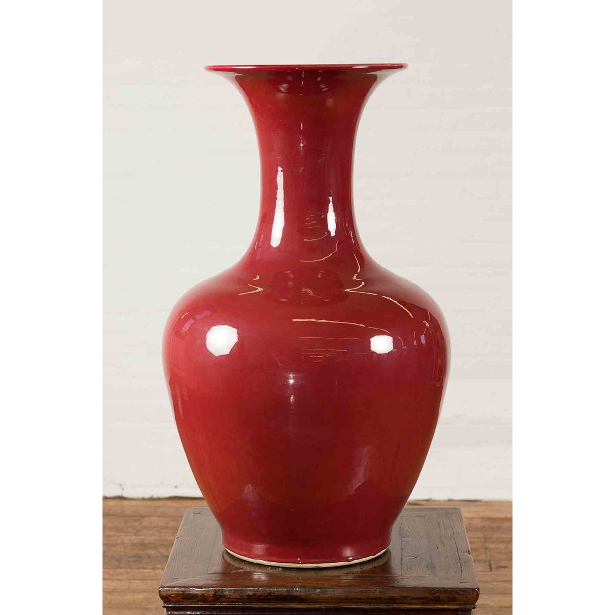 Large Chinese Vintage Oxblood Altar Vase with Flaring Neck-8. Asian & Chinese Furniture, Art, Antiques, Vintage Home Décor for sale at FEA Home