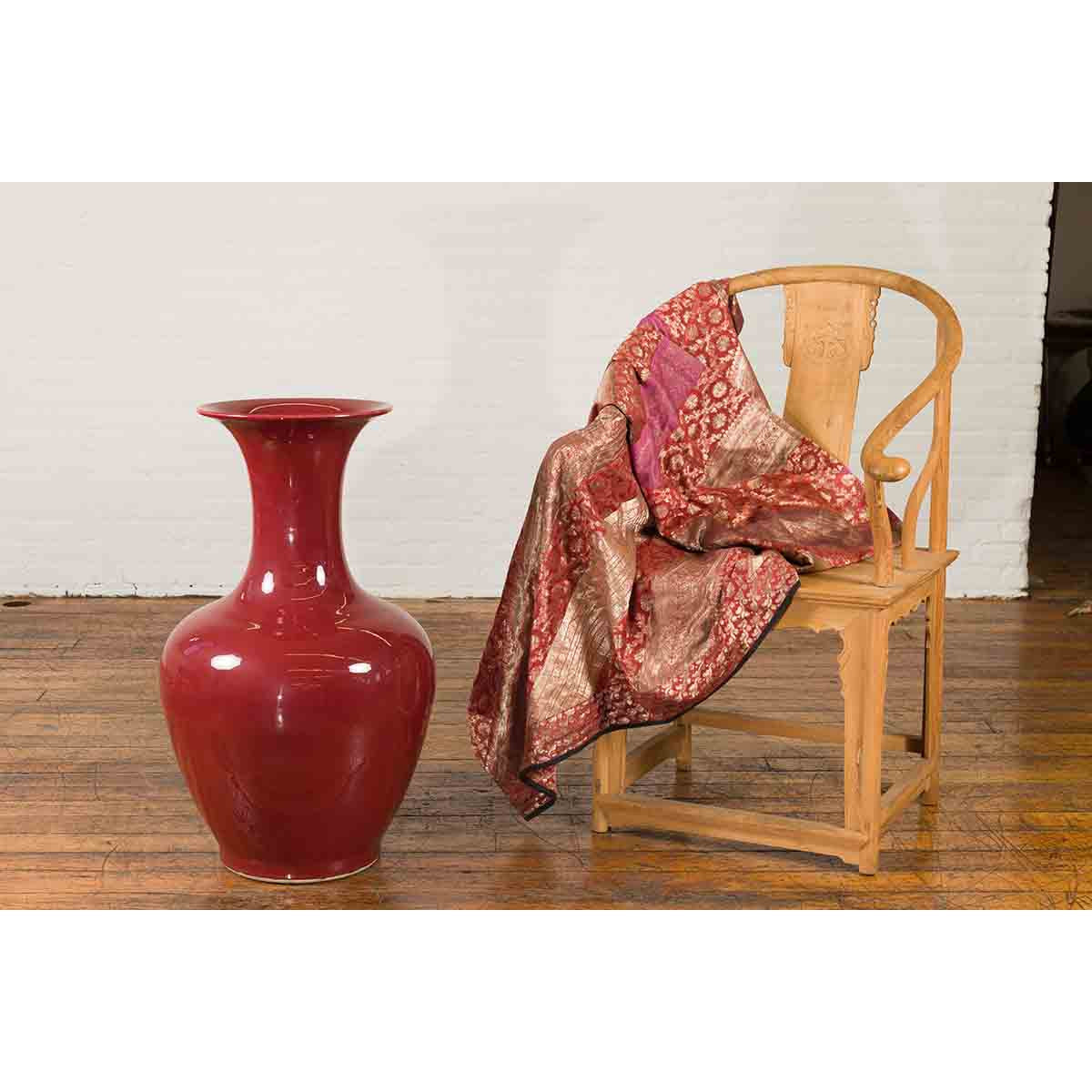 Large Chinese Vintage Oxblood Altar Vase with Flaring Neck-4. Asian & Chinese Furniture, Art, Antiques, Vintage Home Décor for sale at FEA Home
