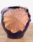 Large Thai 20th Century Cobalt Blue Planter with Raised Palm Leaf Motifs-2. Asian & Chinese Furniture, Art, Antiques, Vintage Home Décor for sale at FEA Home