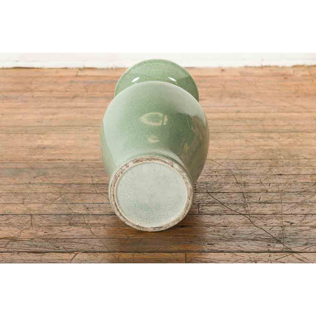 Chinese Vintage Altar Vase with Crackle Celadon Finish and Flaring Neck-12. Asian & Chinese Furniture, Art, Antiques, Vintage Home Décor for sale at FEA Home