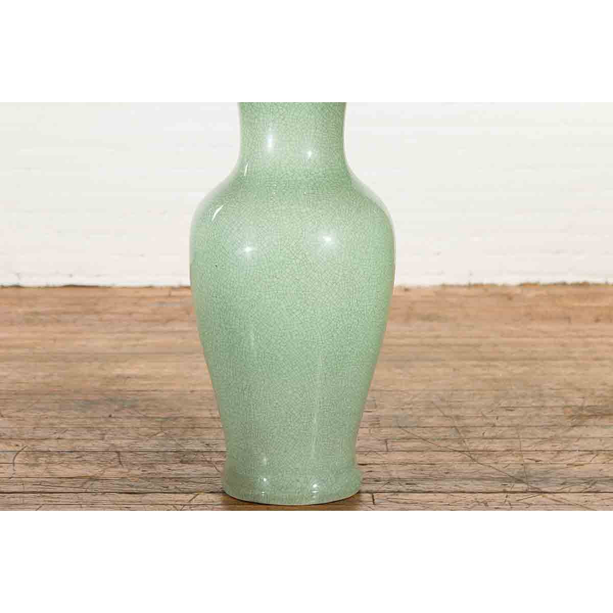 Chinese Vintage Altar Vase with Crackle Celadon Finish and Flaring Neck-11. Asian & Chinese Furniture, Art, Antiques, Vintage Home Décor for sale at FEA Home