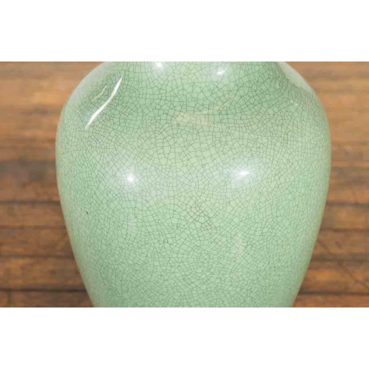 Chinese Vintage Altar Vase with Crackle Celadon Finish and Flaring Neck-10. Asian & Chinese Furniture, Art, Antiques, Vintage Home Décor for sale at FEA Home