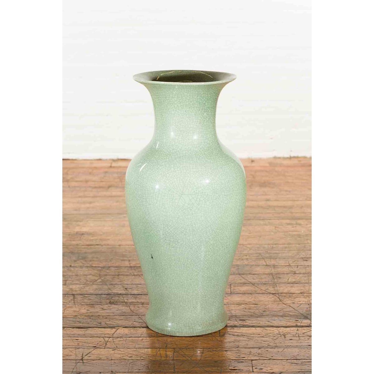 Chinese Vintage Altar Vase with Crackle Celadon Finish and Flaring Neck-5. Asian & Chinese Furniture, Art, Antiques, Vintage Home Décor for sale at FEA Home