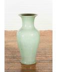 Chinese Vintage Altar Vase with Crackle Celadon Finish and Flaring Neck-5. Asian & Chinese Furniture, Art, Antiques, Vintage Home Décor for sale at FEA Home