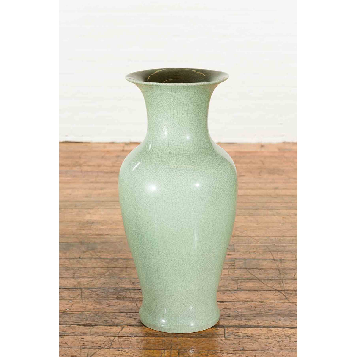 Chinese Vintage Altar Vase with Crackle Celadon Finish and Flaring Neck-6. Asian & Chinese Furniture, Art, Antiques, Vintage Home Décor for sale at FEA Home