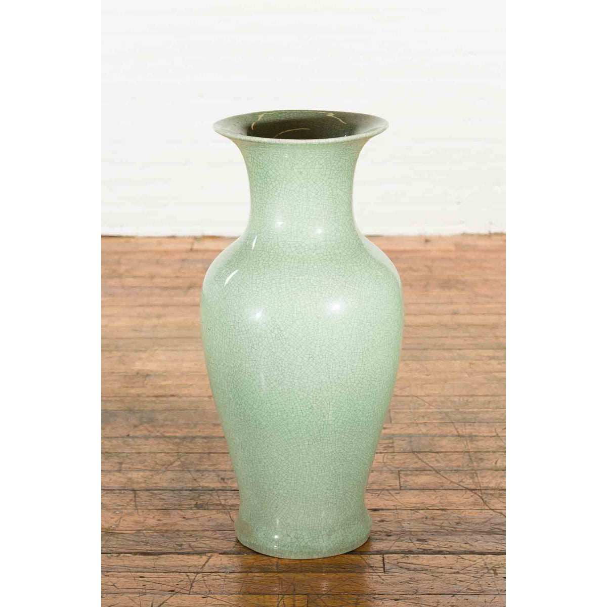 Chinese Vintage Altar Vase with Crackle Celadon Finish and Flaring Neck-7. Asian & Chinese Furniture, Art, Antiques, Vintage Home Décor for sale at FEA Home