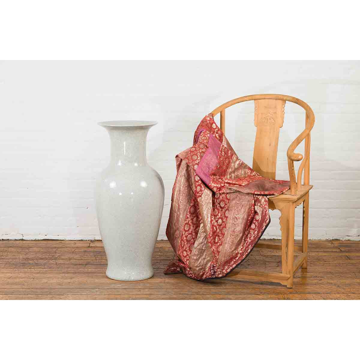 Large Chinese Vintage Altar Vase with Grey Crackle Finish and Flaring Neck-3. Asian & Chinese Furniture, Art, Antiques, Vintage Home Décor for sale at FEA Home