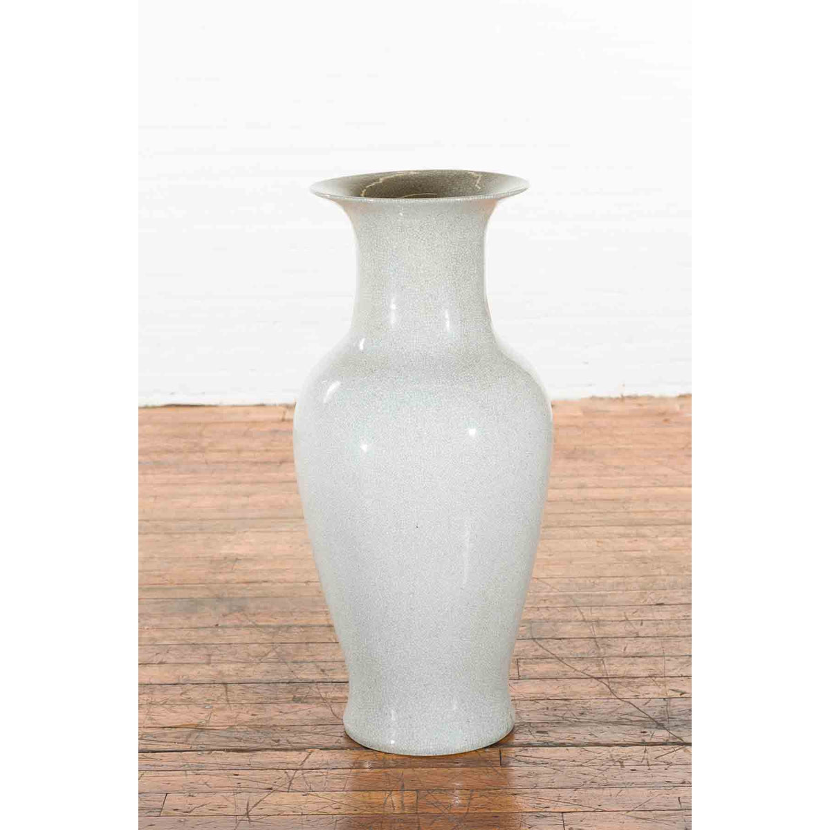 Large Chinese Vintage Altar Vase with Grey Crackle Finish and Flaring Neck-11. Asian & Chinese Furniture, Art, Antiques, Vintage Home Décor for sale at FEA Home