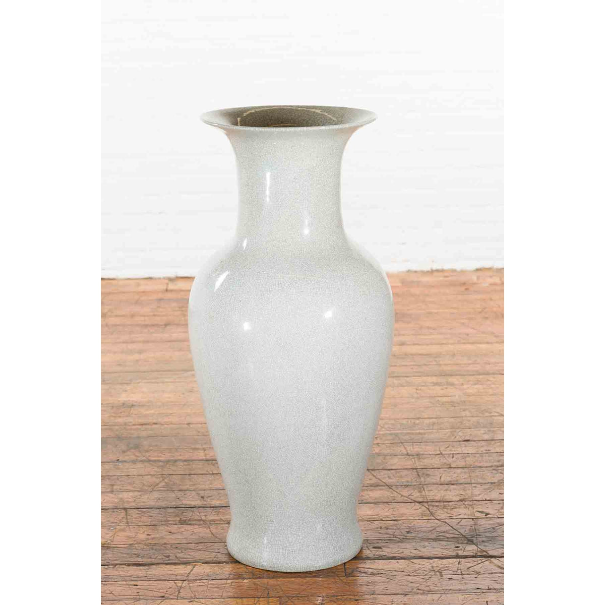 Large Chinese Vintage Altar Vase with Grey Crackle Finish and Flaring Neck-12. Asian & Chinese Furniture, Art, Antiques, Vintage Home Décor for sale at FEA Home