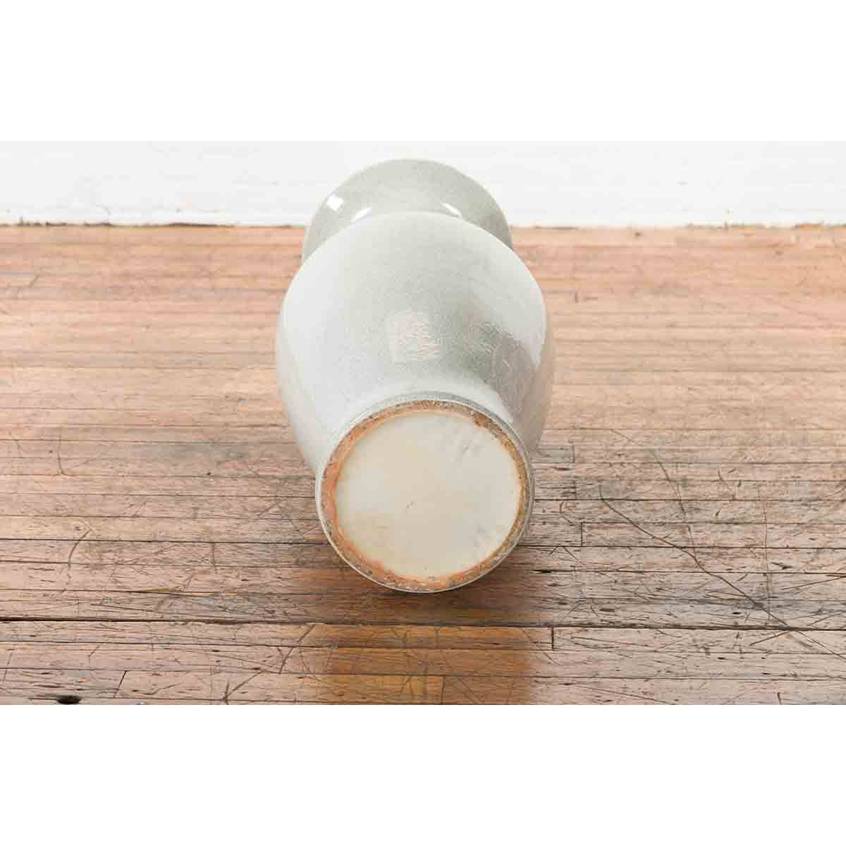 Large Chinese Vintage Altar Vase with Grey Crackle Finish and Flaring Neck-13. Asian & Chinese Furniture, Art, Antiques, Vintage Home Décor for sale at FEA Home