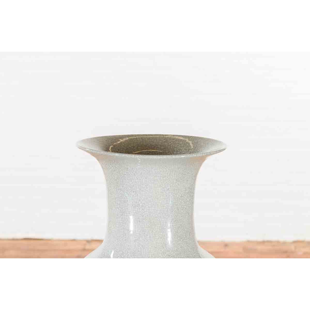 Large Chinese Vintage Altar Vase with Grey Crackle Finish and Flaring Neck-4. Asian & Chinese Furniture, Art, Antiques, Vintage Home Décor for sale at FEA Home