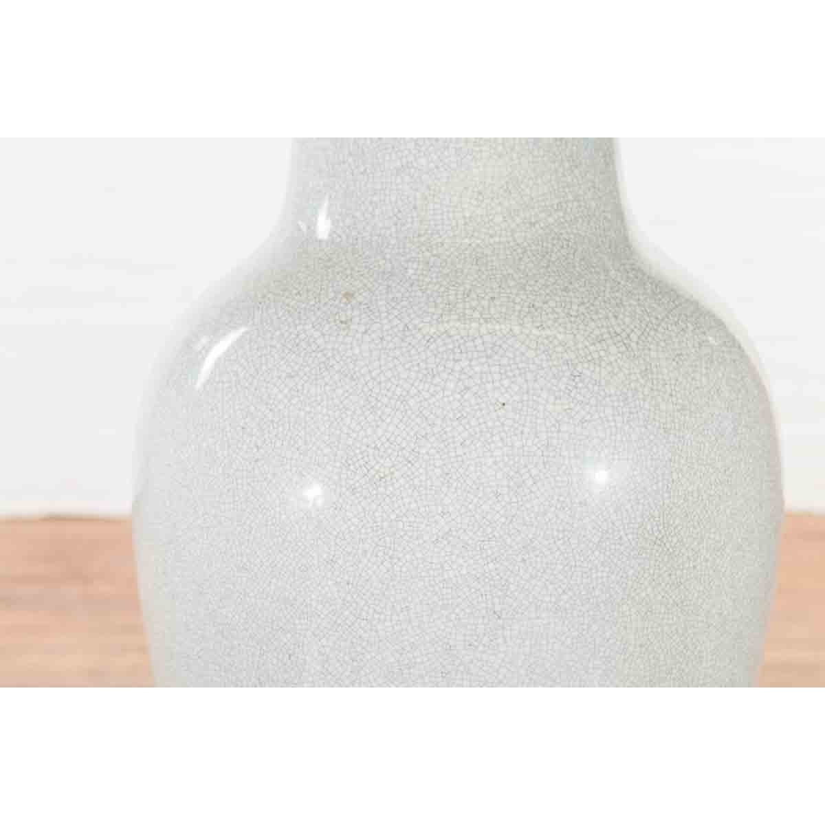 Large Chinese Vintage Altar Vase with Grey Crackle Finish and Flaring Neck-5. Asian & Chinese Furniture, Art, Antiques, Vintage Home Décor for sale at FEA Home