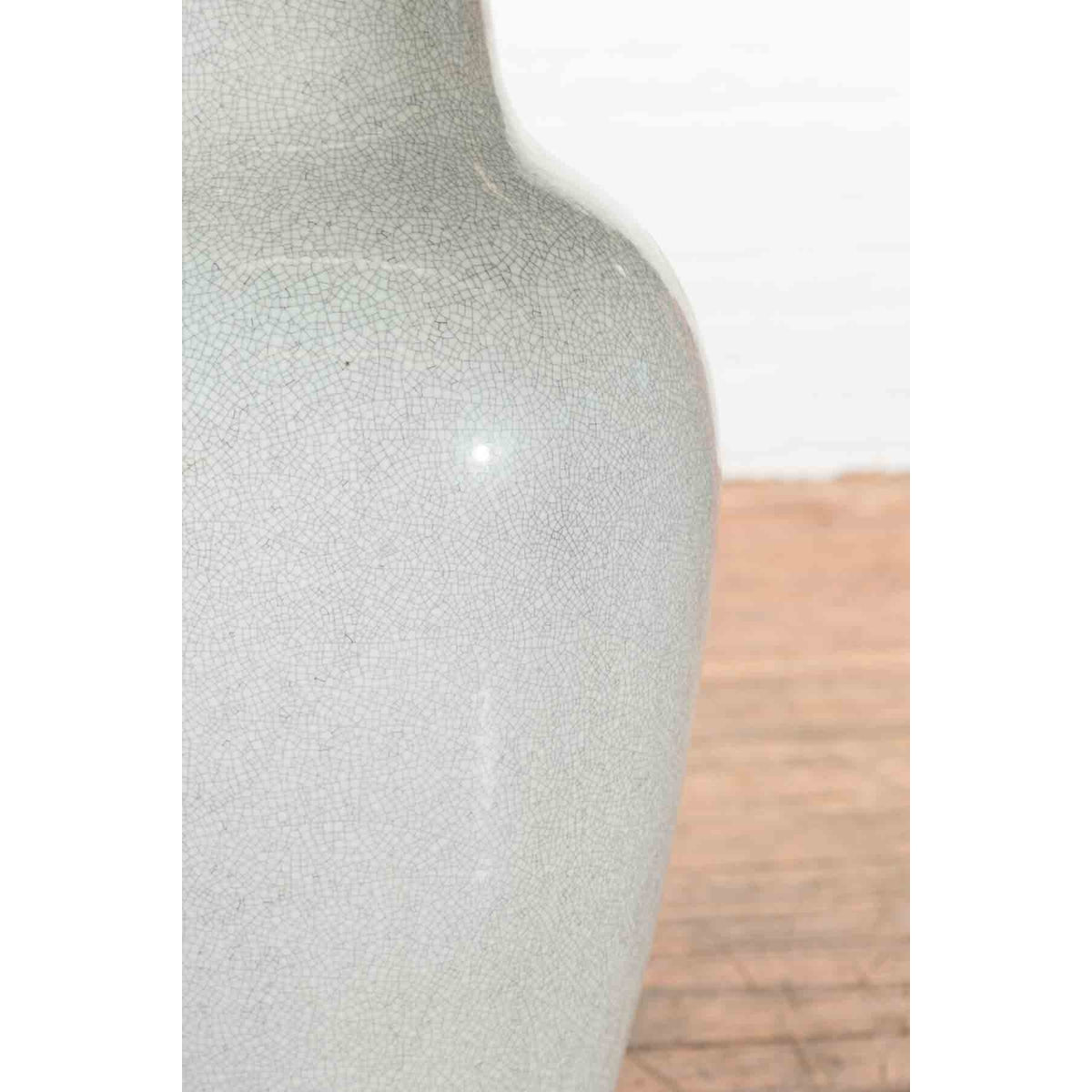 Large Chinese Vintage Altar Vase with Grey Crackle Finish and Flaring Neck-8. Asian & Chinese Furniture, Art, Antiques, Vintage Home Décor for sale at FEA Home