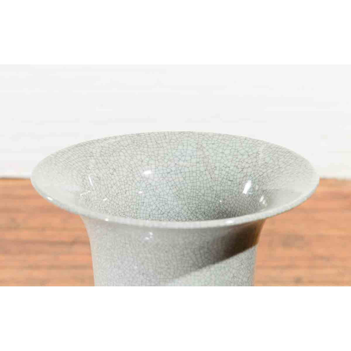 Large Chinese Vintage Altar Vase with Grey Crackle Finish and Flaring Neck-9. Asian & Chinese Furniture, Art, Antiques, Vintage Home Décor for sale at FEA Home
