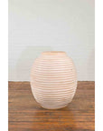 Large Thai Cream Toned Vase with Graduated Lines Décor and Light Pink Undertone-4. Asian & Chinese Furniture, Art, Antiques, Vintage Home Décor for sale at FEA Home