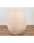 Large Thai Cream Toned Vase with Graduated Lines Décor and Light Pink Undertone-5. Asian & Chinese Furniture, Art, Antiques, Vintage Home Décor for sale at FEA Home