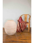 Large Thai Cream Toned Vase with Graduated Lines Décor and Light Pink Undertone-3. Asian & Chinese Furniture, Art, Antiques, Vintage Home Décor for sale at FEA Home