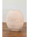 Large Thai Cream Toned Vase with Graduated Lines Décor and Light Pink Undertone-7. Asian & Chinese Furniture, Art, Antiques, Vintage Home Décor for sale at FEA Home