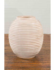 Large Thai Cream Toned Vase with Graduated Lines Décor and Light Pink Undertone-8. Asian & Chinese Furniture, Art, Antiques, Vintage Home Décor for sale at FEA Home