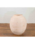 Large Thai Cream Toned Vase with Graduated Lines Décor and Light Pink Undertone-9. Asian & Chinese Furniture, Art, Antiques, Vintage Home Décor for sale at FEA Home