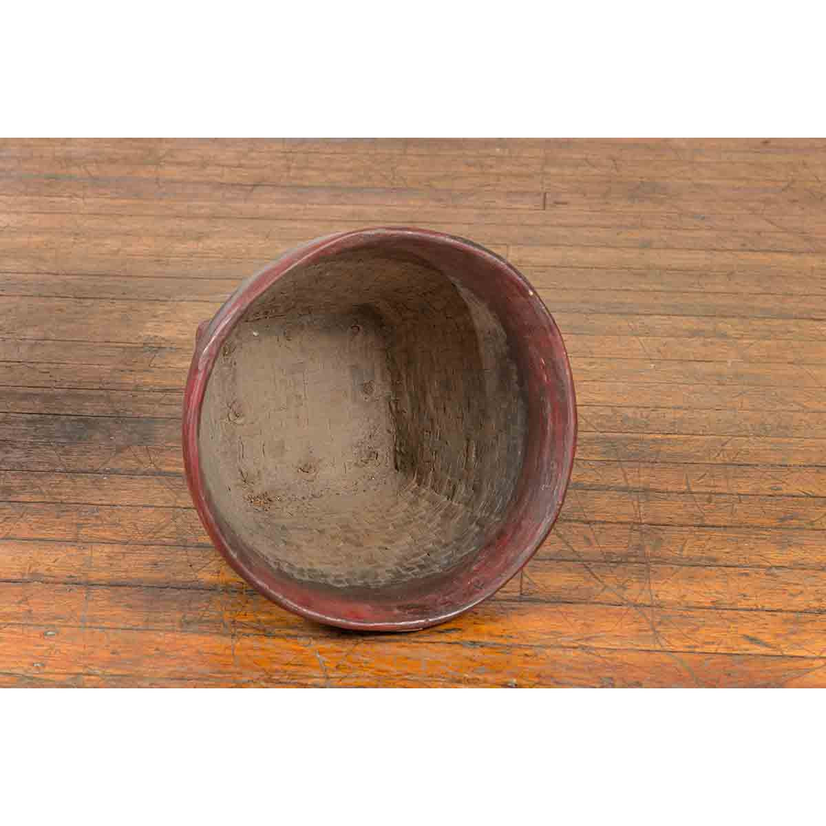 Thai 19th Century Rustic Hand-Woven Rattan Rice Basket with Red Rim-9. Asian & Chinese Furniture, Art, Antiques, Vintage Home Décor for sale at FEA Home