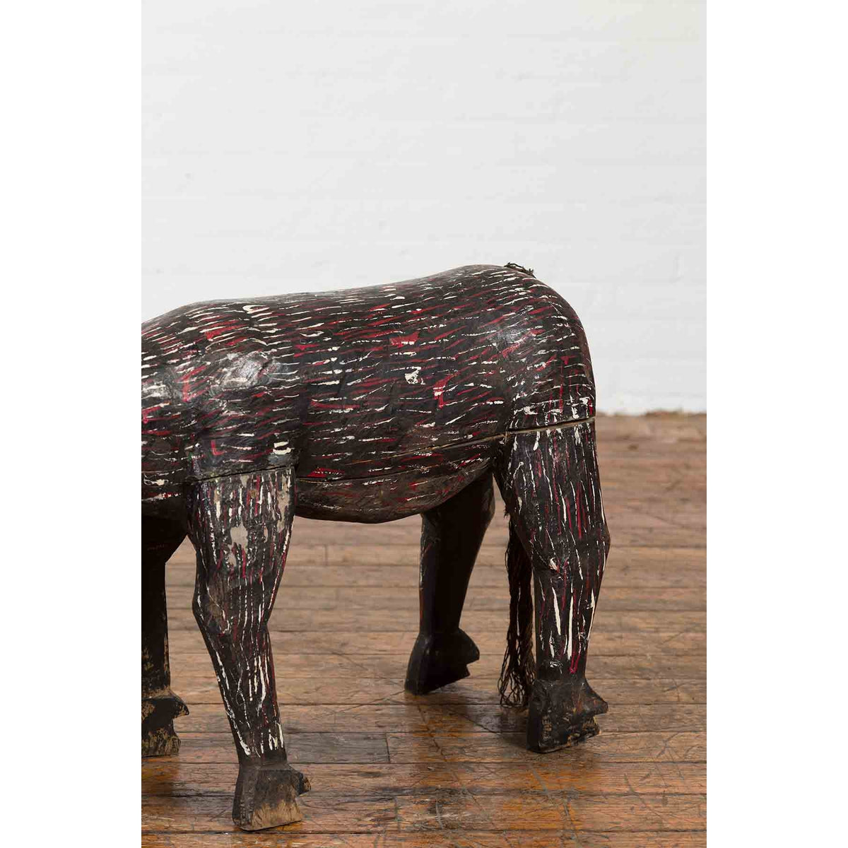 Indian Early 20th Century Hand Painted Wooden Cow with Distressed Patina-7. Asian & Chinese Furniture, Art, Antiques, Vintage Home Décor for sale at FEA Home