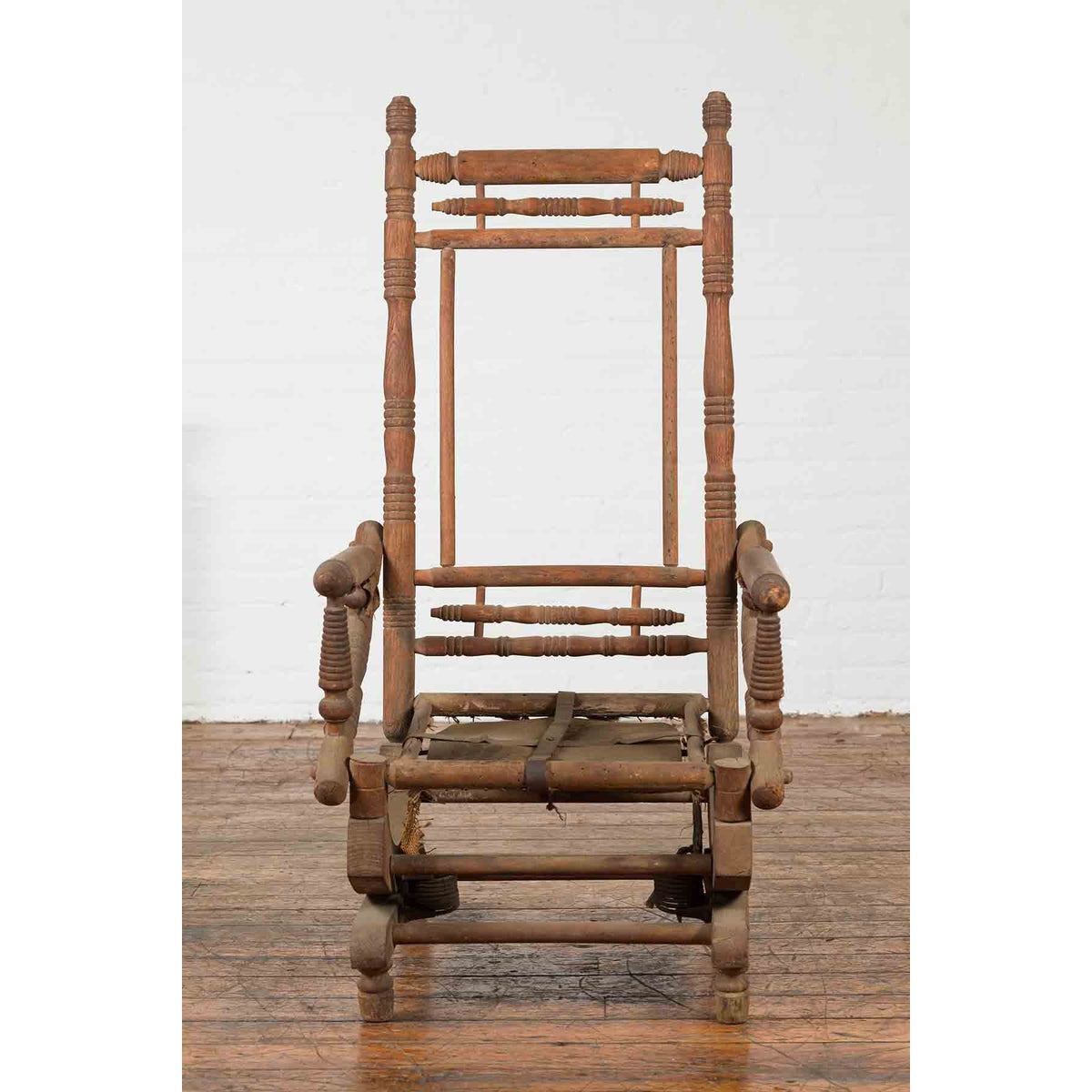 Rustic 19th Century Indian Rocking Chair with Metal Accents and Turned Supports-4. Asian & Chinese Furniture, Art, Antiques, Vintage Home Décor for sale at FEA Home