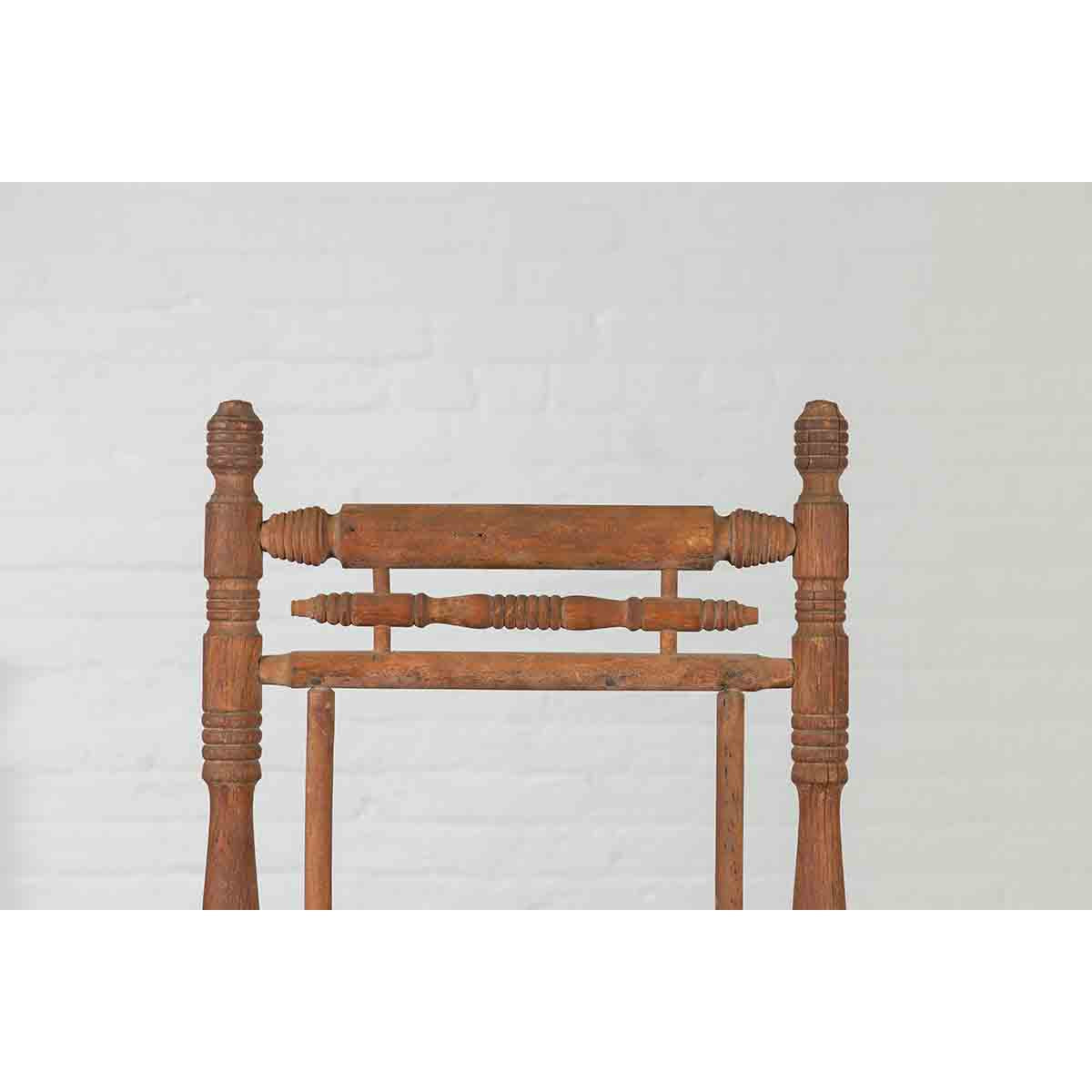 Rustic 19th Century Indian Rocking Chair with Metal Accents and Turned Supports-5. Asian & Chinese Furniture, Art, Antiques, Vintage Home Décor for sale at FEA Home